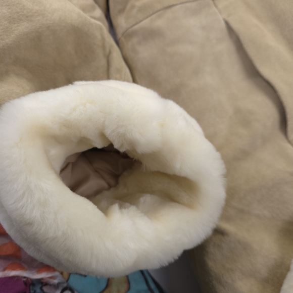 Charles Klein Luxurious Leather Tan and Cream Fleece Coat Size L - Picture 5 of 16